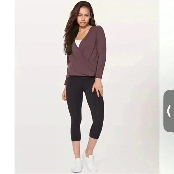 Lululemon Full Freedom Black Cherry Long Sleeve Wrap Top 8 faux wrap - Picture 1 of 3